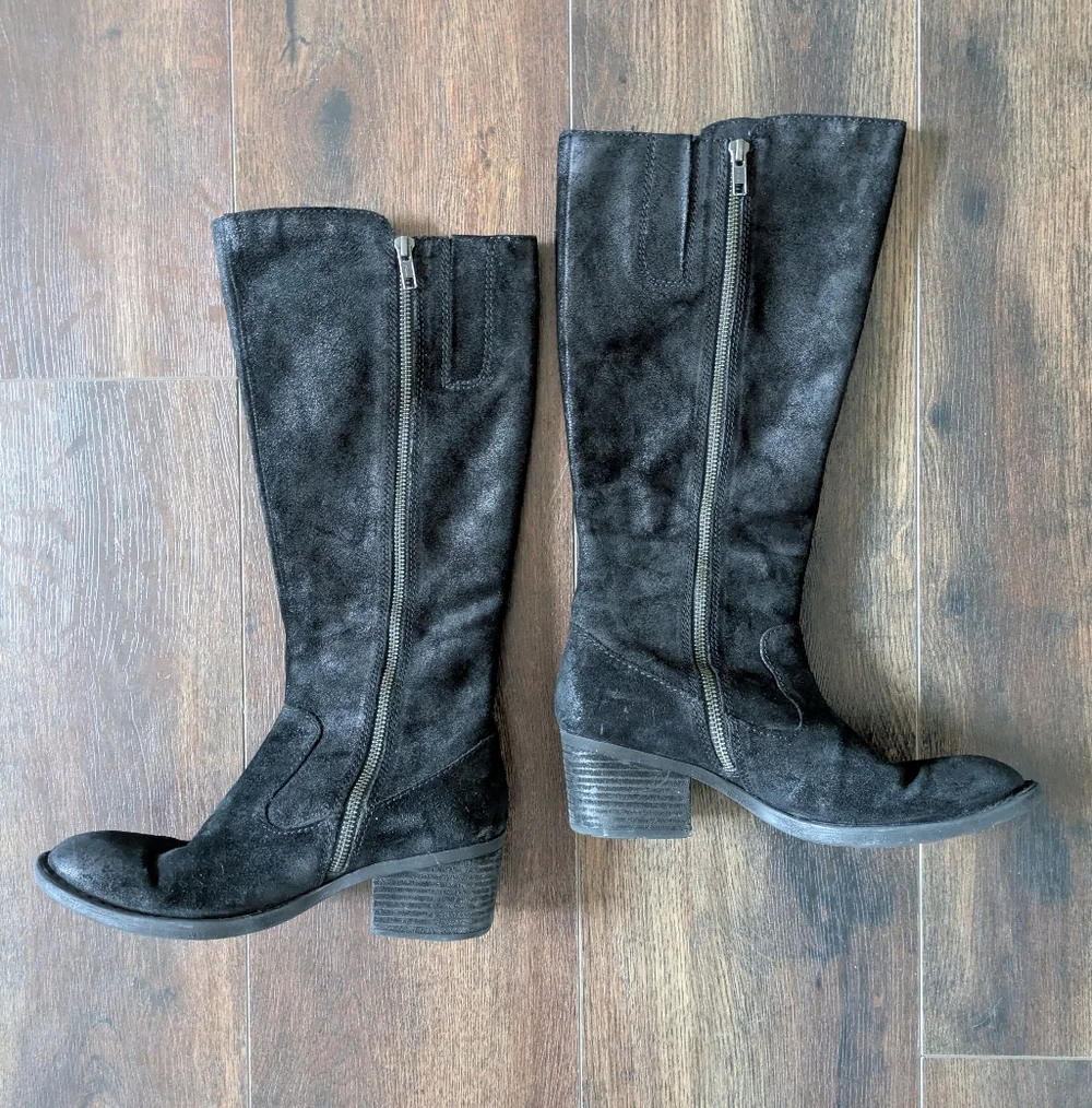 Born Womens‎ Basil Boots 6M Suede Leather Riding Black Western Lined Buckle Zip